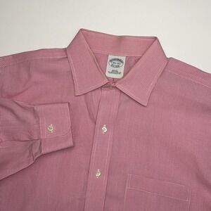 Brooks Brothers Dress Shirt Mens 16.5 34 Pink Slim‎ Fit Micro Check Non Iron